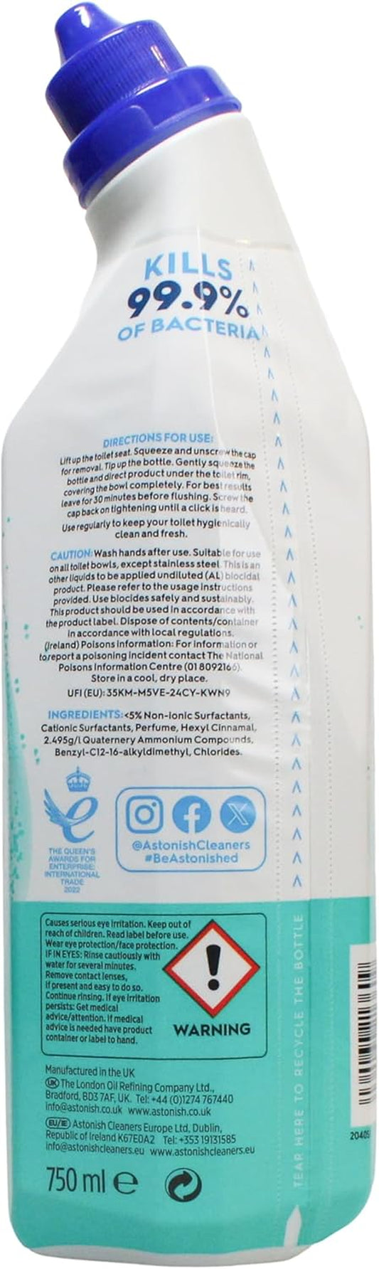 Eucalyptus Toilet Fresh Gel, Kills 99.9% of Bacteria, Limescale Prevention, 750Ml
