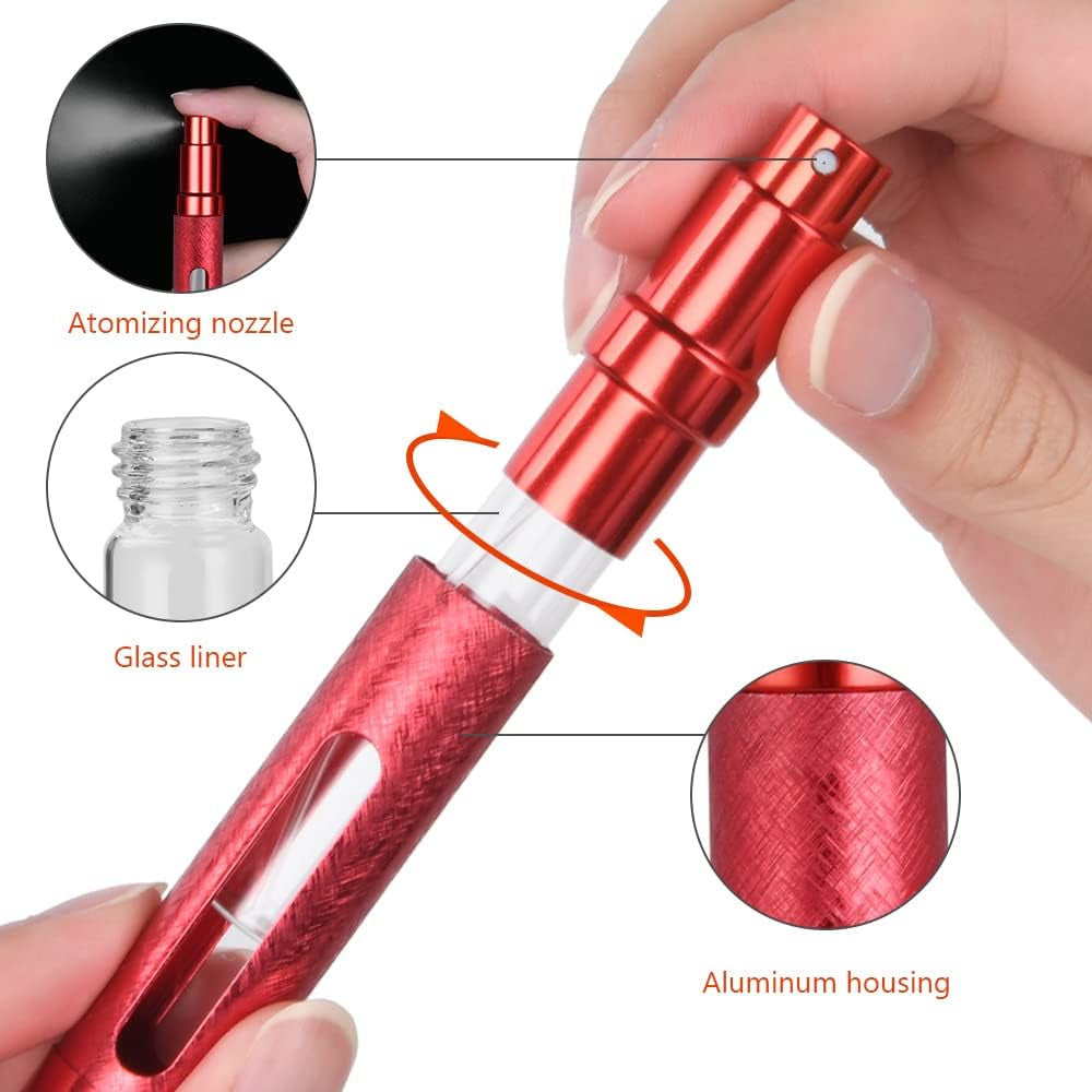 Perfume Atomiser Bottles, 5Pcs 12Ml Refillable Perfume Atomizer Empty Spray Bottles, Travel Fine Mist Fragrance Bottle with Window, Portable Purse Pocket Handbag Perfume Bottle for Men and Women
