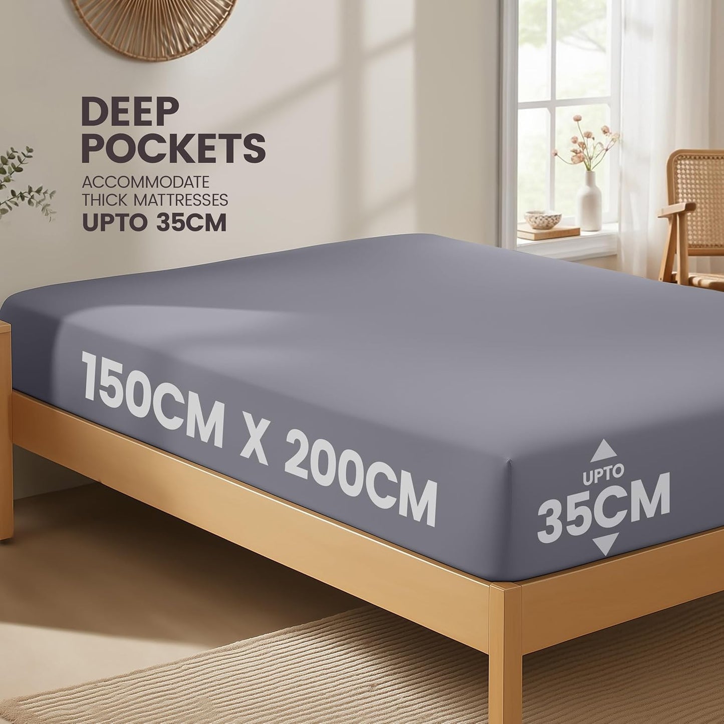 - Fitted Sheet 150 X 200 Cm - Grey - Oeko-Tex Certified Brushed Microfibre Fitted Sheet - 35 Cm Deep Pocket