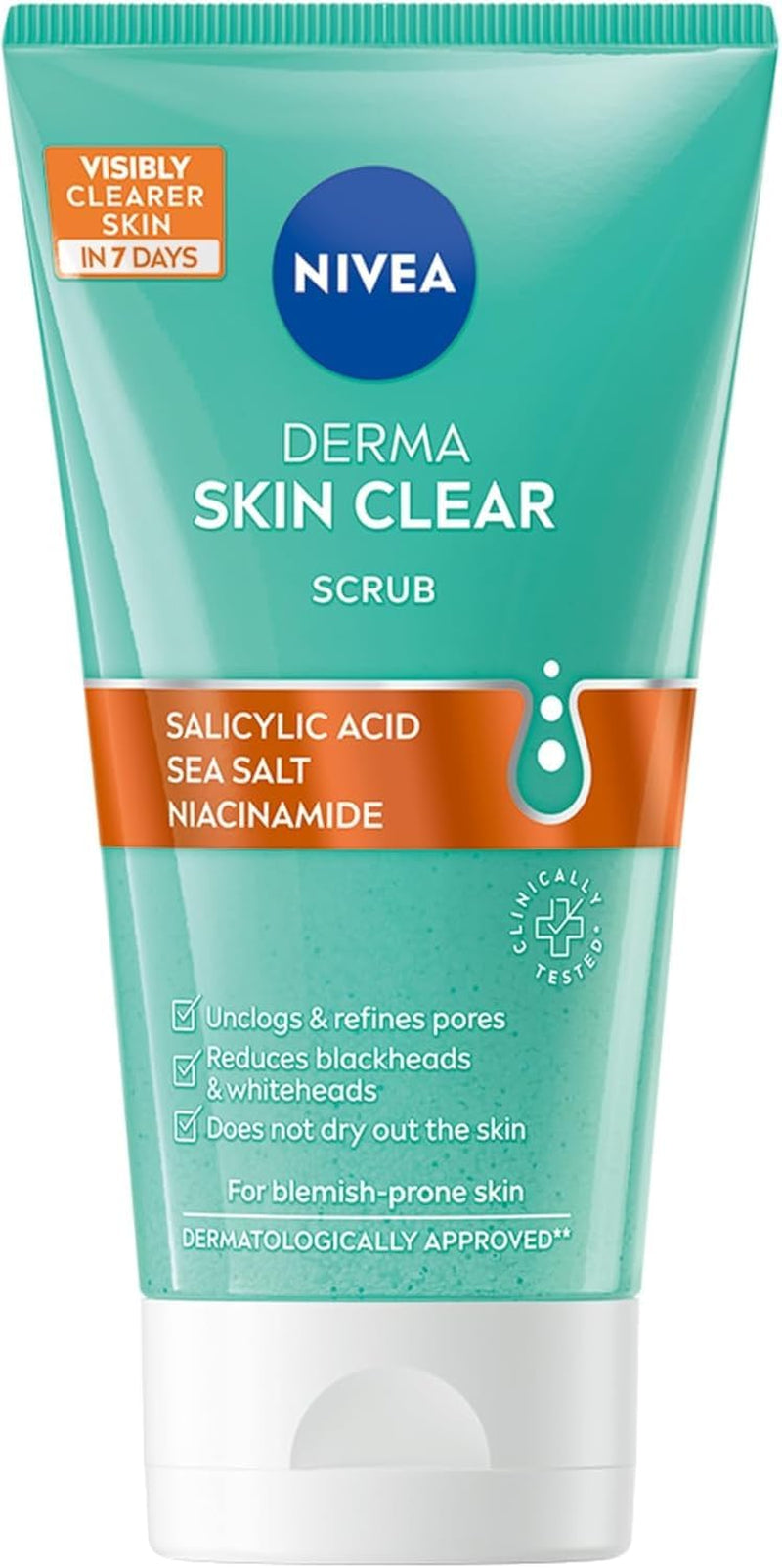 Derma Skin Clear Scrub (150Ml), Exfoliating Face Scrub, Salicylic Acid Face Wash Enriched with Niacinamide to Unclog Pores and Refine Textures, for Blemish-Prone Skin