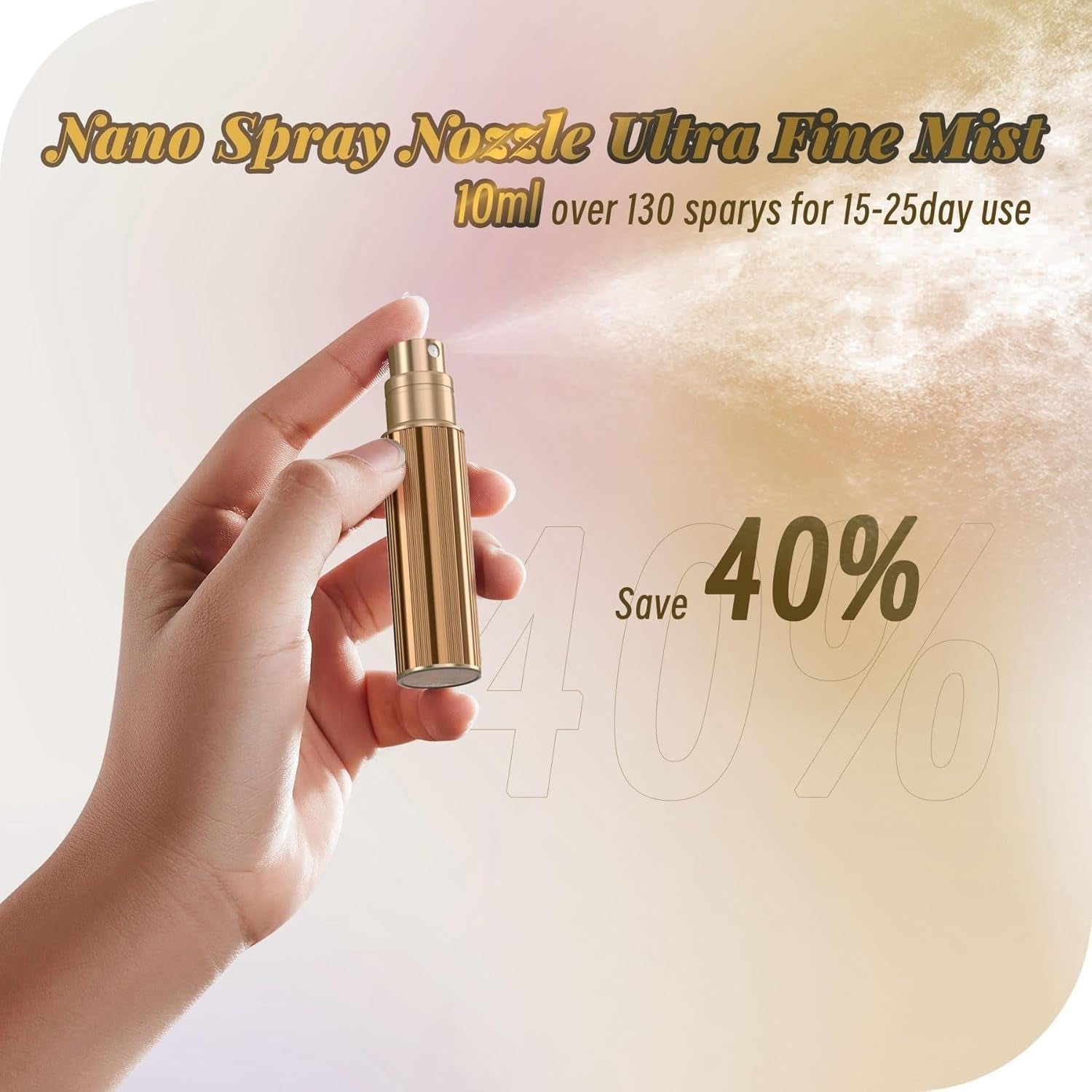 Refillable Perfume Atomiser 10Ml – Portable Travel Spray Bottle for Women & Men, Mini Aftershave Dispenser, Handbag Size Atomiser for Travel, Easy to Refill, Leak-Proof Design(Golden)