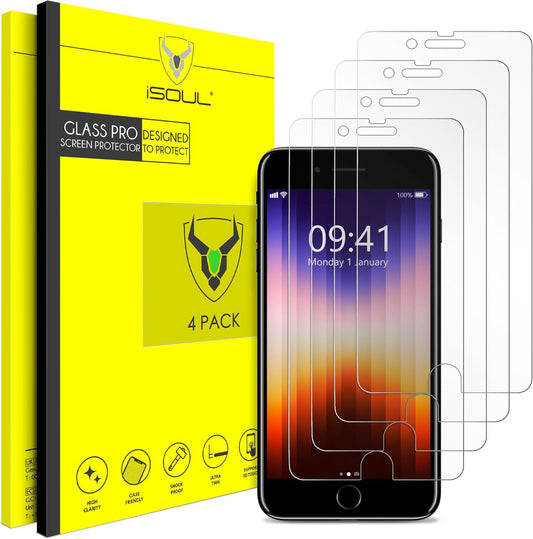 4-Pack Screen Protector for Iphone SE 3/2 (2022/2020 Edition), Tempered Glass Iphone 8/7, 6S/6, 4.7-Inch Tempered Glass Film [Ultra HD] [3D Touch] [Case Friendly] [Lifetime Replacement Support]