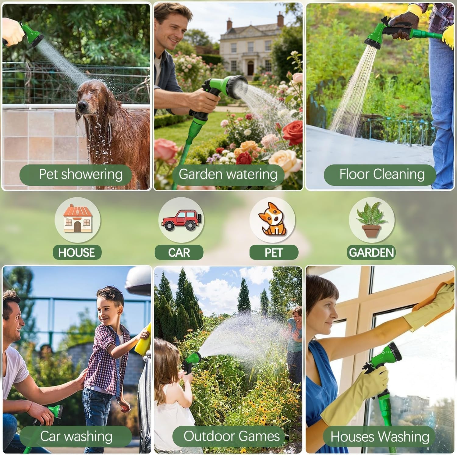 Expandable Garden Hose 50Ft Hose Pipe Expandable with 3/4", 1/2" Fittings, Anti-Leakage - Flexible Expanding Hose with 10 Function Spray Gun