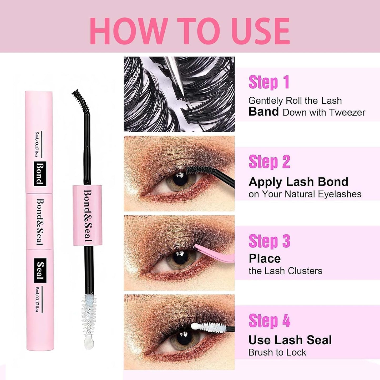 2-In-1 Lash Bond & Seal, Strong Hold Cluster Lash Glue for DIY Eyelash Extensions, Individual-Lashes Glue for Sensitive Eyes