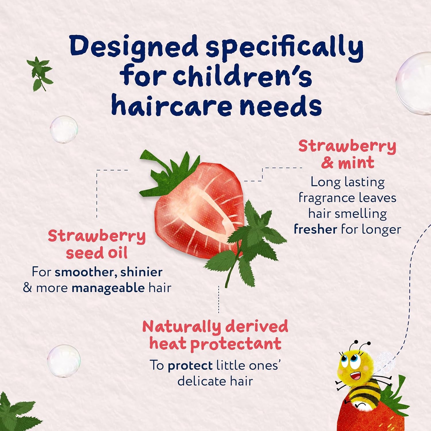 Tangle Taming Hair Detangler Spray, Heat Styling Protector, Strawberry and Mint, Children, Kids, 100Ml