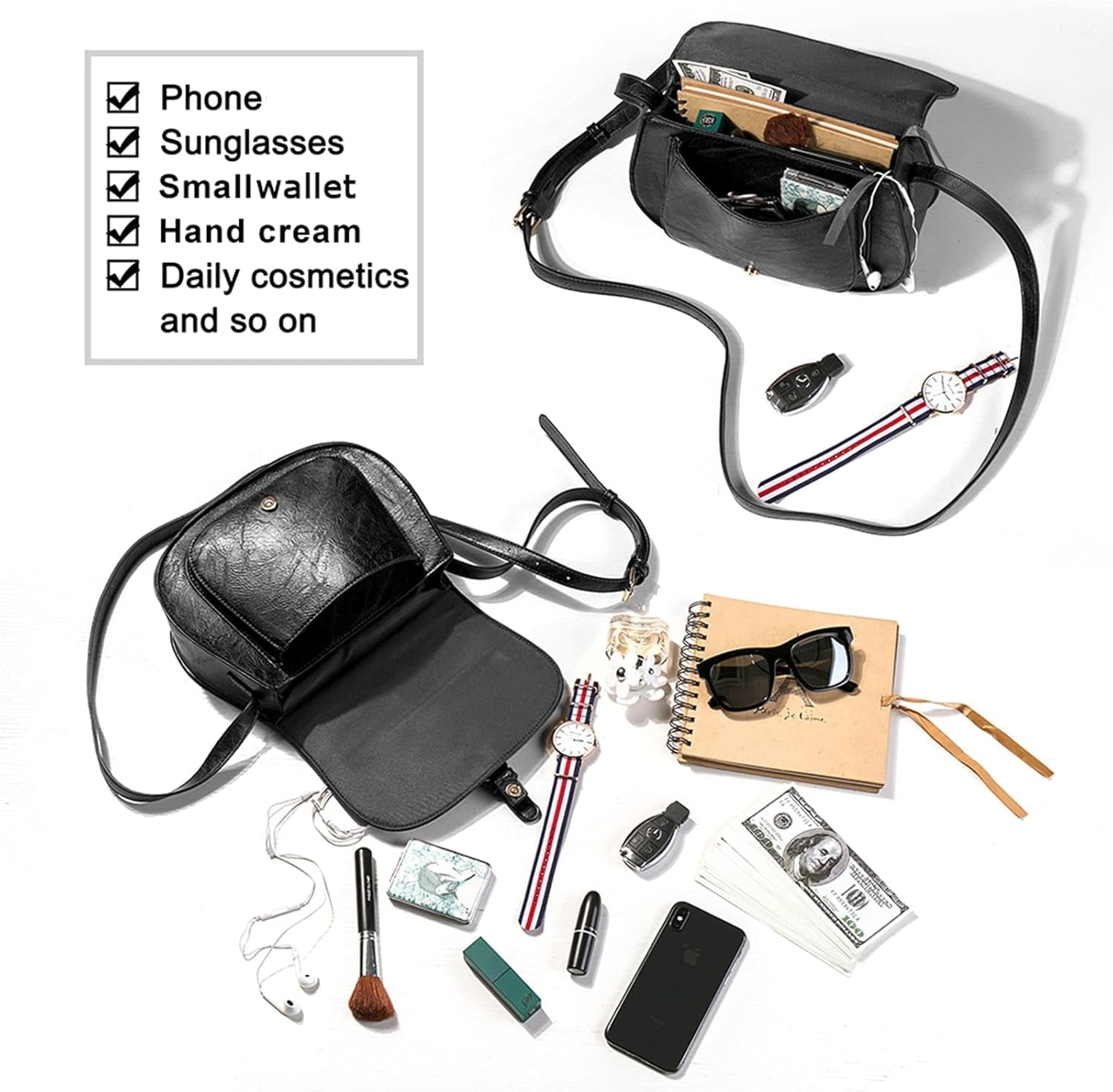 Crossbody Bag for Women Small Satchel and Shoulder Bag Vintage Saddle Handbags Vegan Leather