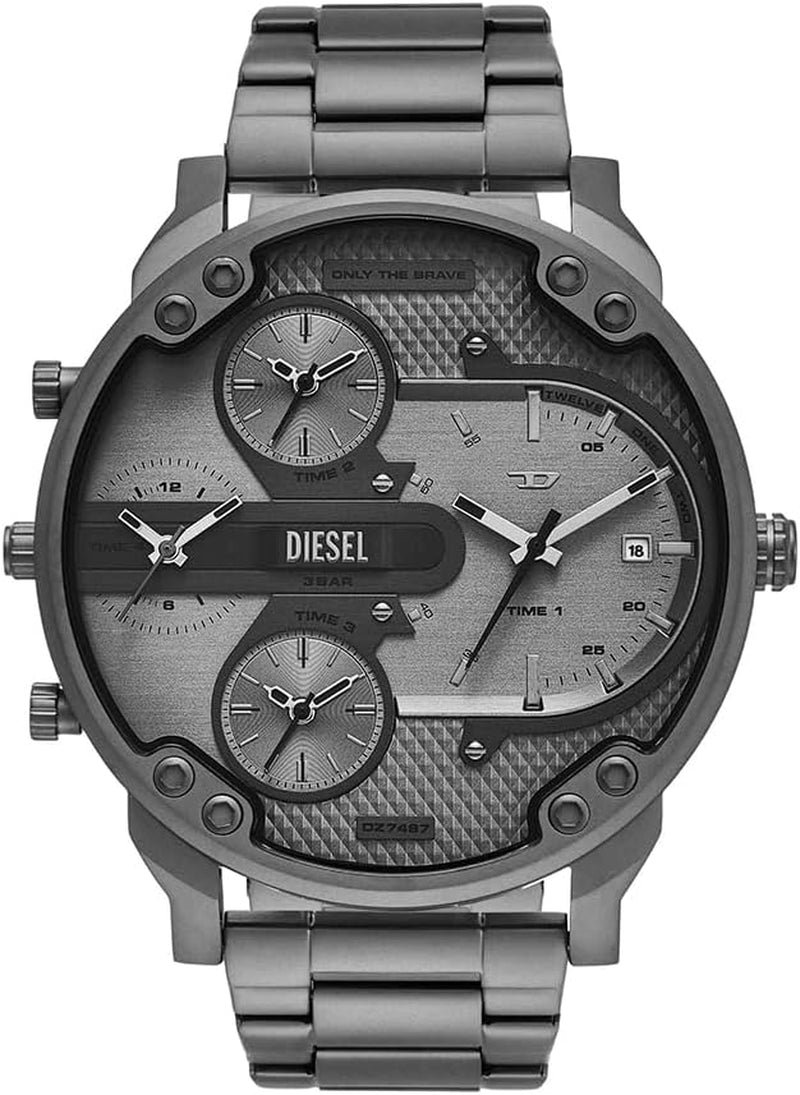 Diesel Mr. Daddy Watch for Men, Quartz Three Hand Multifunctional Movement with Stainless Steel Strap