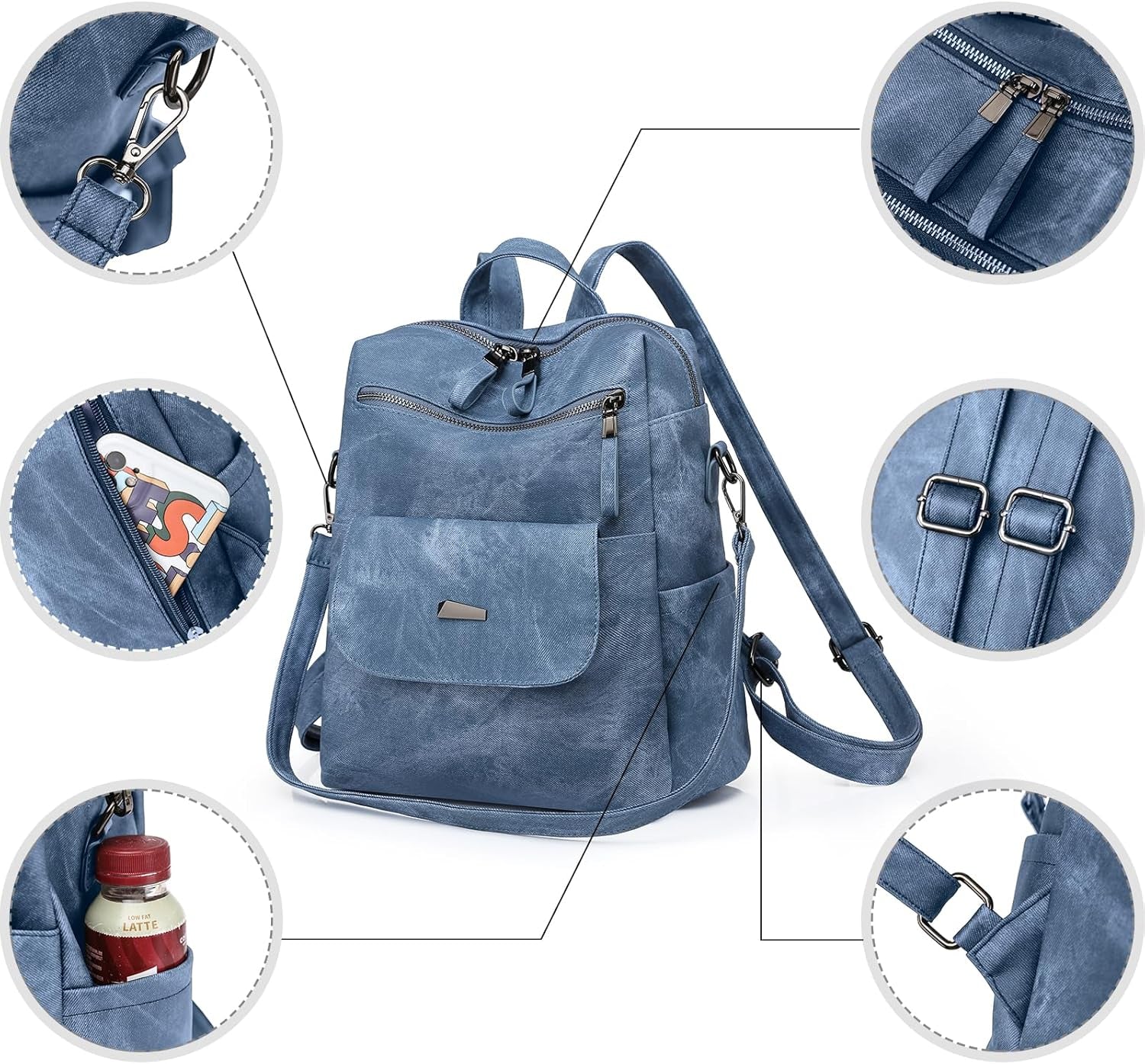 Women Backpack Waterproof Anti-Theft Lightweight PU Fashion Travel Multipurpose Convertible Purse Shoulder Bag Handbag Backpack