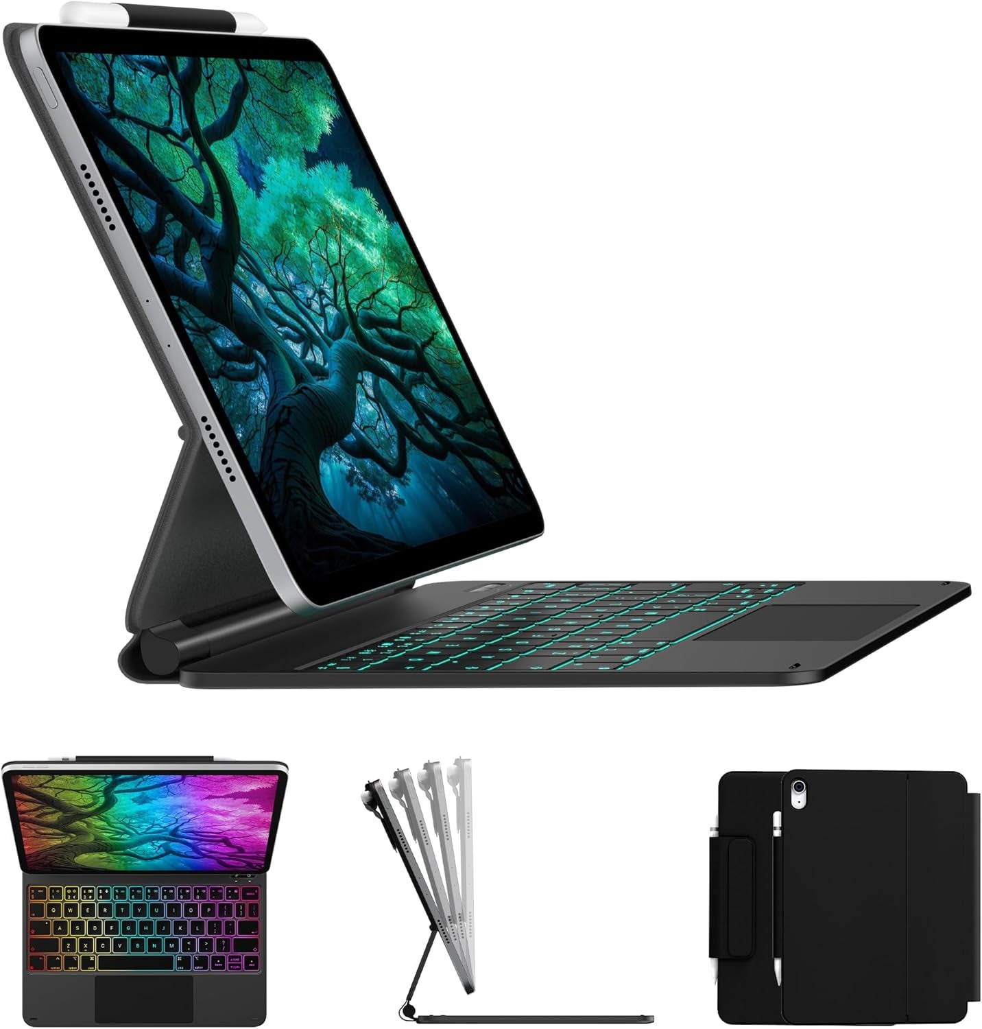 Edge Keyboard Case for Ipad 11Th Gen A16 (2025) & 10Th Gen 10.9" (2022) – Multi-Touch Trackpad, 11-Color Backlit Magic-Style Keyboard – Floating Magnetic Stand, Pencil Holder – Black