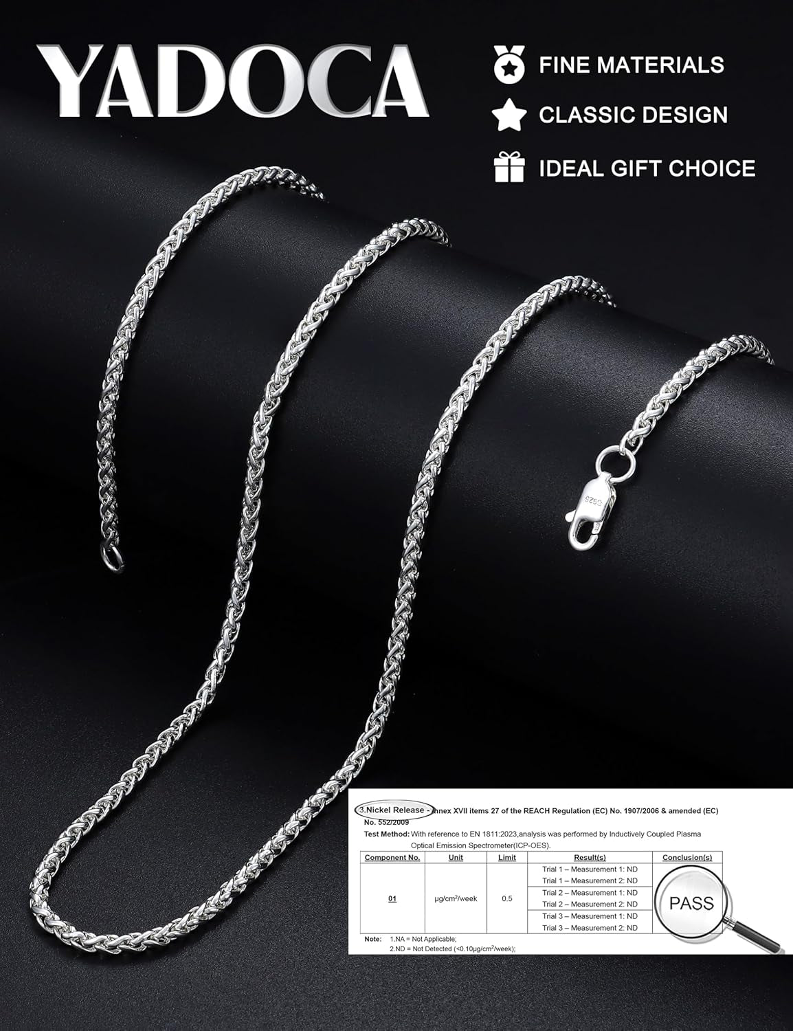 925 Sterling Silver Chain Mens Hypoallergenic Wheat Silver Necklace Chain for Men Sturdy Men'S Necklaces Ideal Pendants Choice Jewellery Gift 18/20/22 Inch