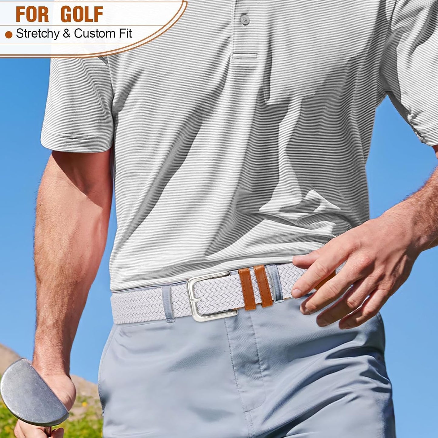Mens Belt Elastic Belts for Men Stretch Braided Fabric Belts Casual Black Woven Golf Belt for Jeans