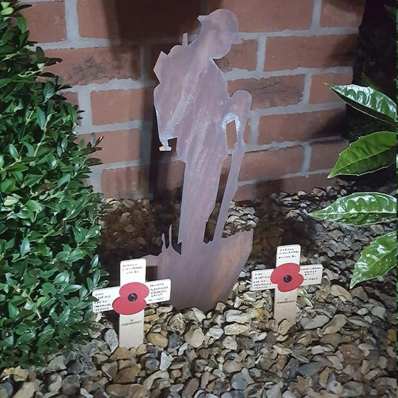 Rusty Metal Soldier Decoration, Tribute, Lest We Forget Display, Rememberance, Garden Feature, Lawn Art, Garden Statue, Army Silhouette, Gift for Veteran, Gift for Him Her