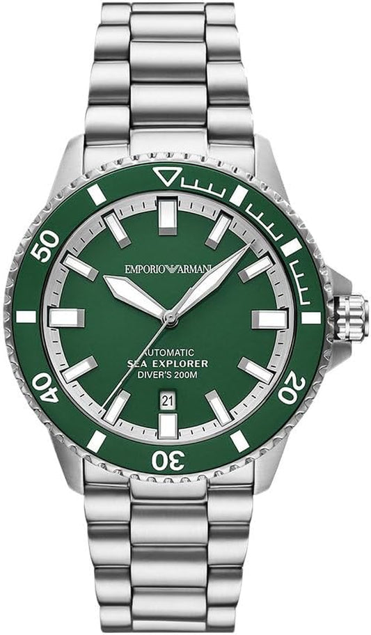 Emporio Armani Watch for Men, Automatic Three-Hand Date and 42Mm Case Size with Stainless Steel or Silicone Strap