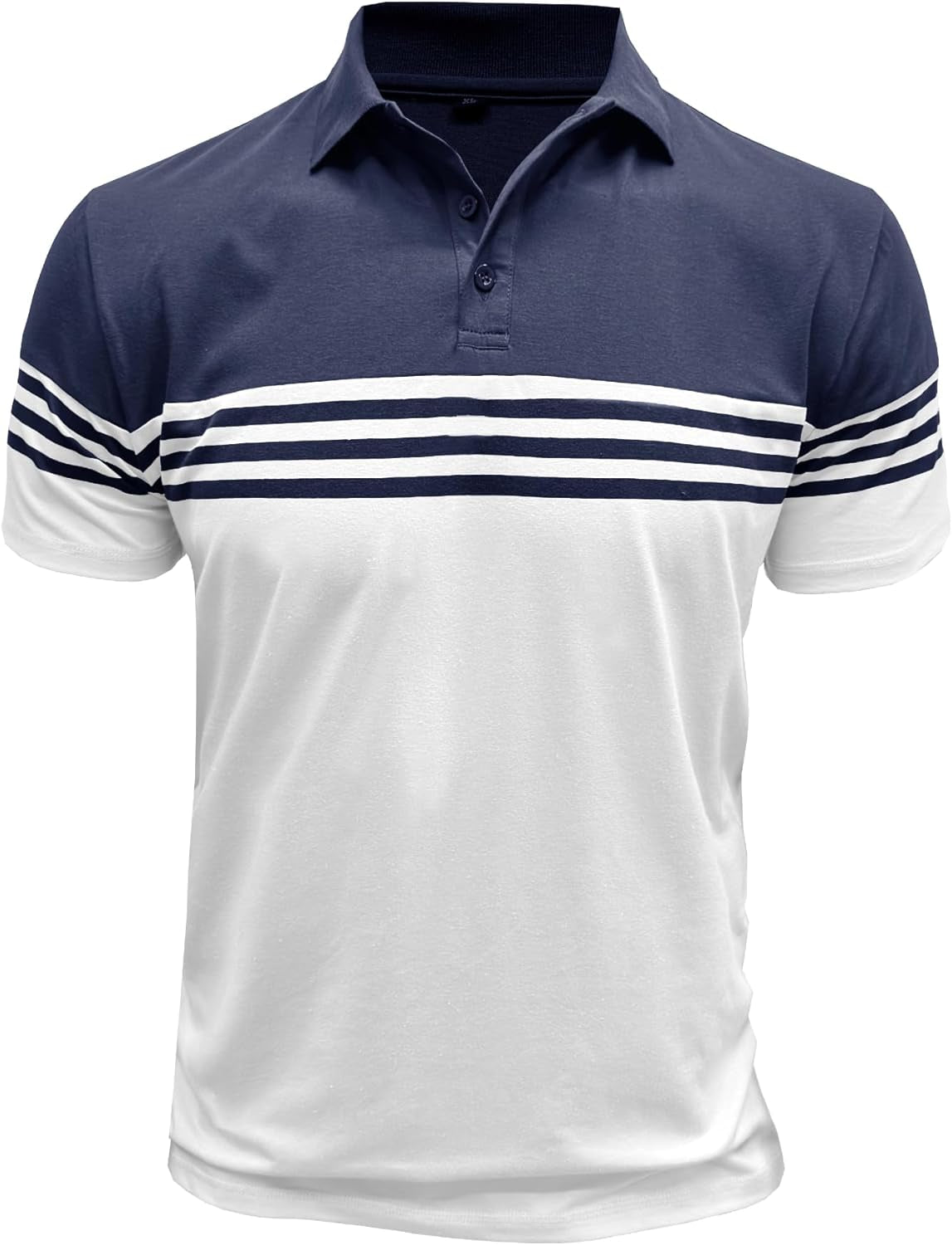 Men’S Polo Shirts Short Sleeve Color Block Horizontal Stripes Summer Regular Fit Buttons Collared Shirts Classic Casual Golf Work Lightweight Tee Tops
