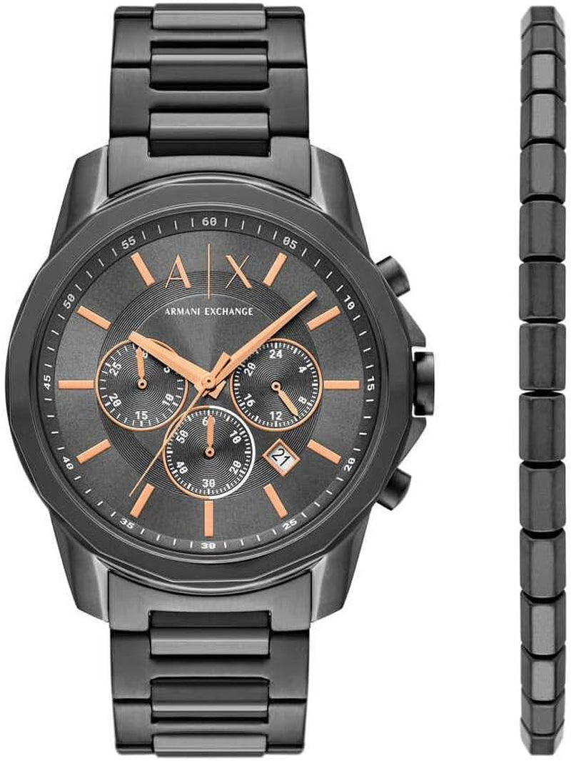 Armani Exchange Men'S 44MM Gun-Metal Stainless Steel Watch, AX7170SET