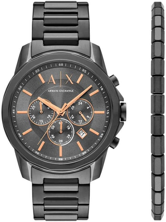 Armani Exchange Men'S 44MM Gun-Metal Stainless Steel Watch, AX7170SET