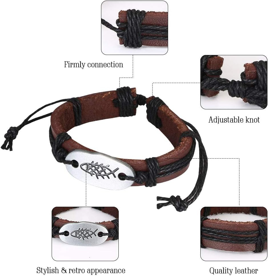Leather Bracelet, 6Pcs Adjustable Fashion Punk Braided Men & Women Rope Bracelet Cuff Vintage Bracelets Wrap Set Series