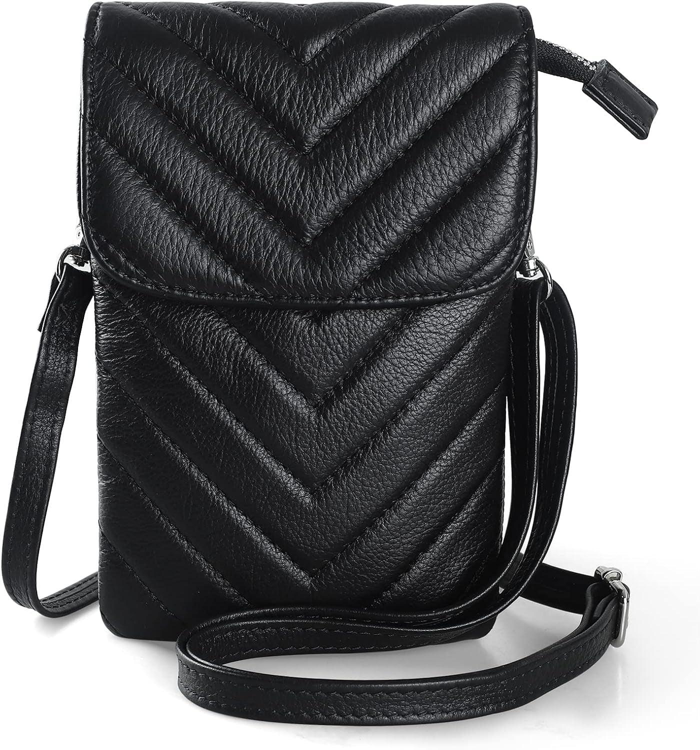 Genuine Leather Phone Bag, Real Leather Phone Purse - Small Cross Body Bag for Women with Long Strap and Key Ring - Fit 8 plus or Less 6.5 Inch