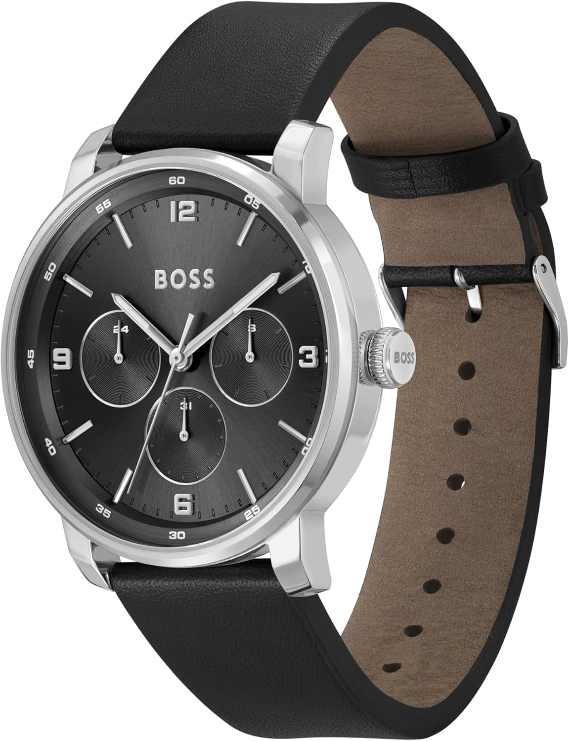 BOSS Analogue Multifunction Quartz Watch for Men CONTENDER Collection with Black or Brown Leather Strap