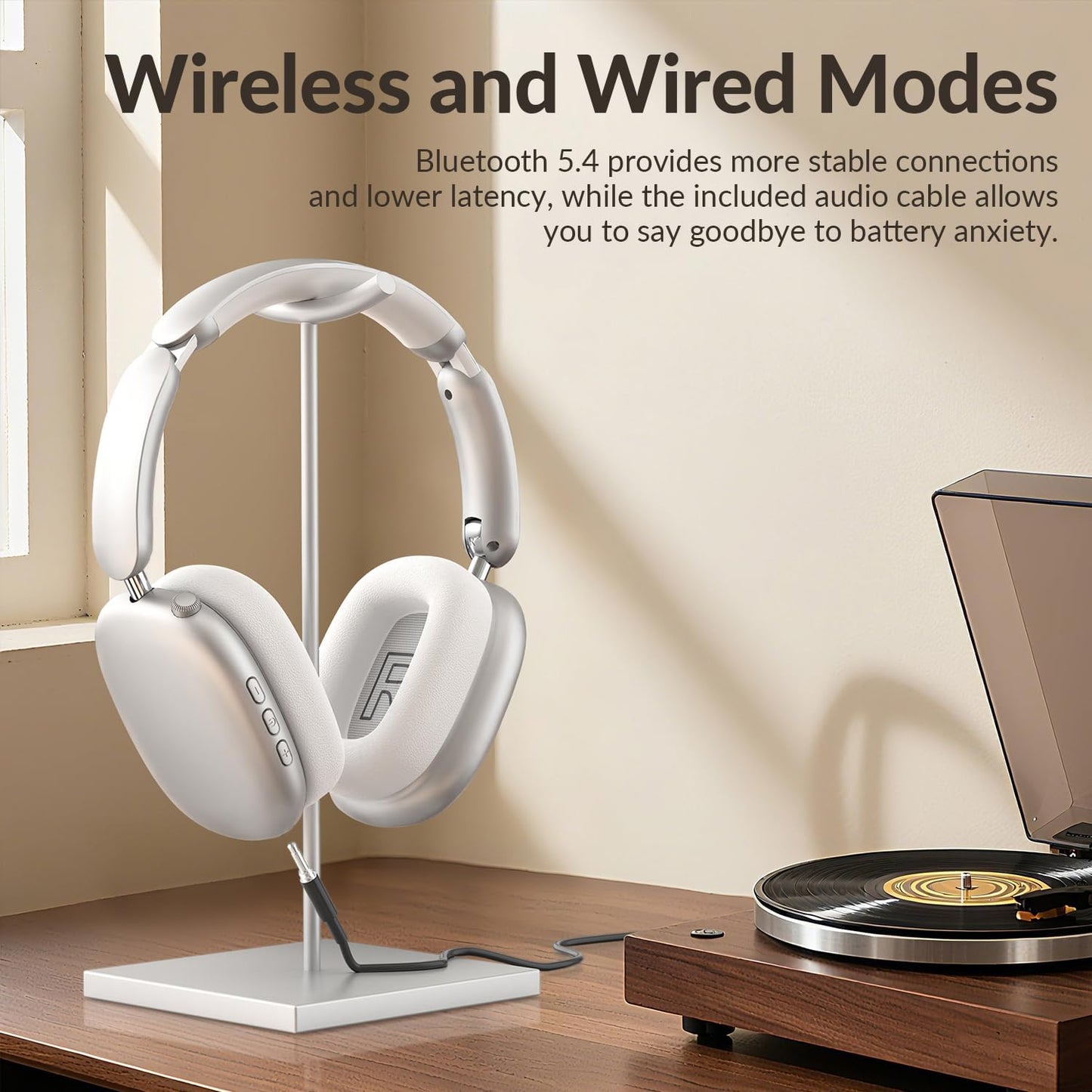 Y02 Active Noise Cancelling Headphones, Wireless Over-Ear Bluetooth 5.4 Headphones, Multiple Modes, 60H Playtime, Hi-Res Audio, Big Bass, Foldable Lightweight for Travel Home Office, Silver