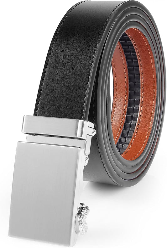 Men'S Belt, Slide Ratchet Belt for Men with Leather 1 3/8" Width 3.5Cm,Trim to Fit