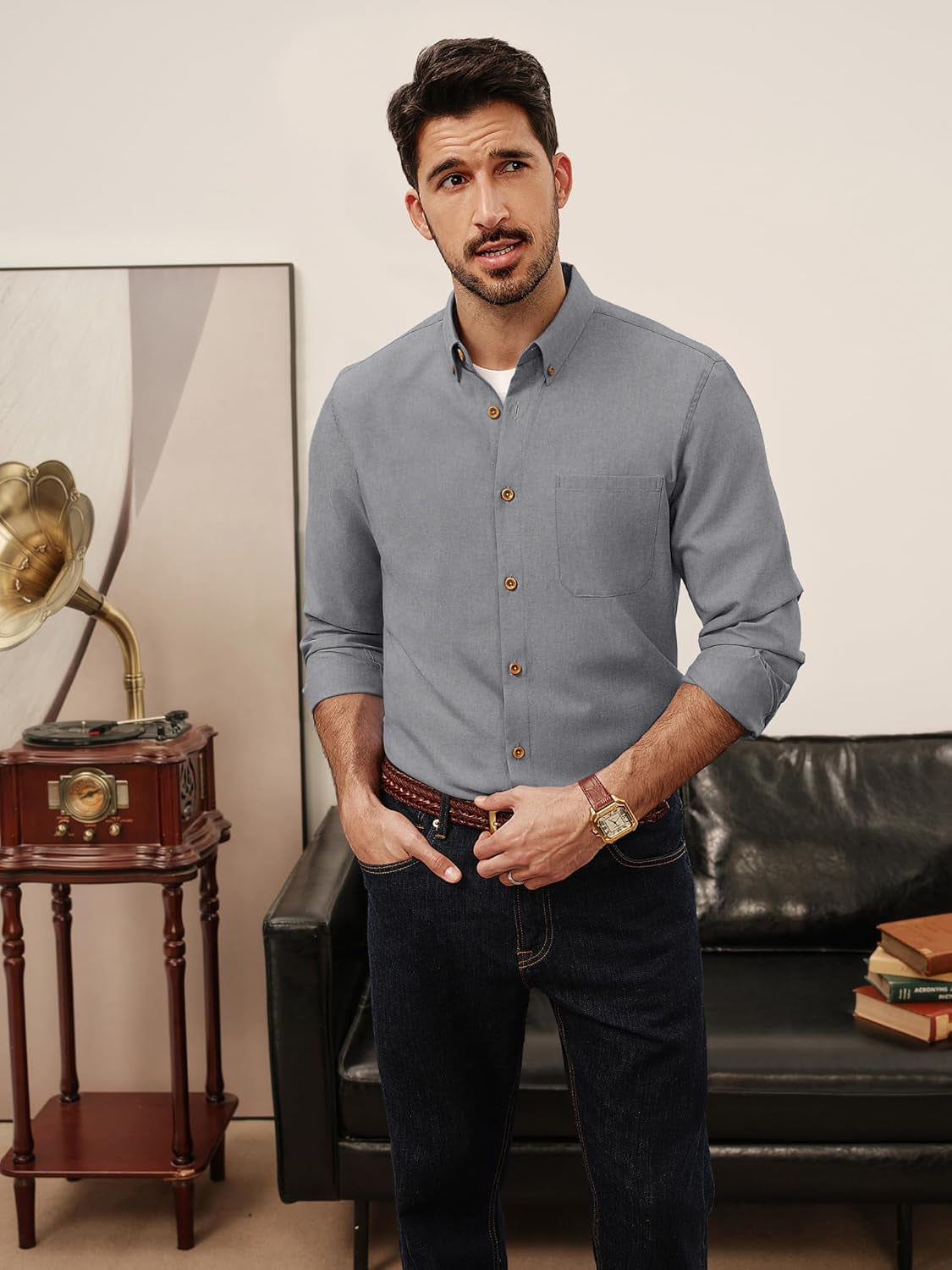 Mens Shirts Long Sleeve Button down Oxford Shirts with Pocket