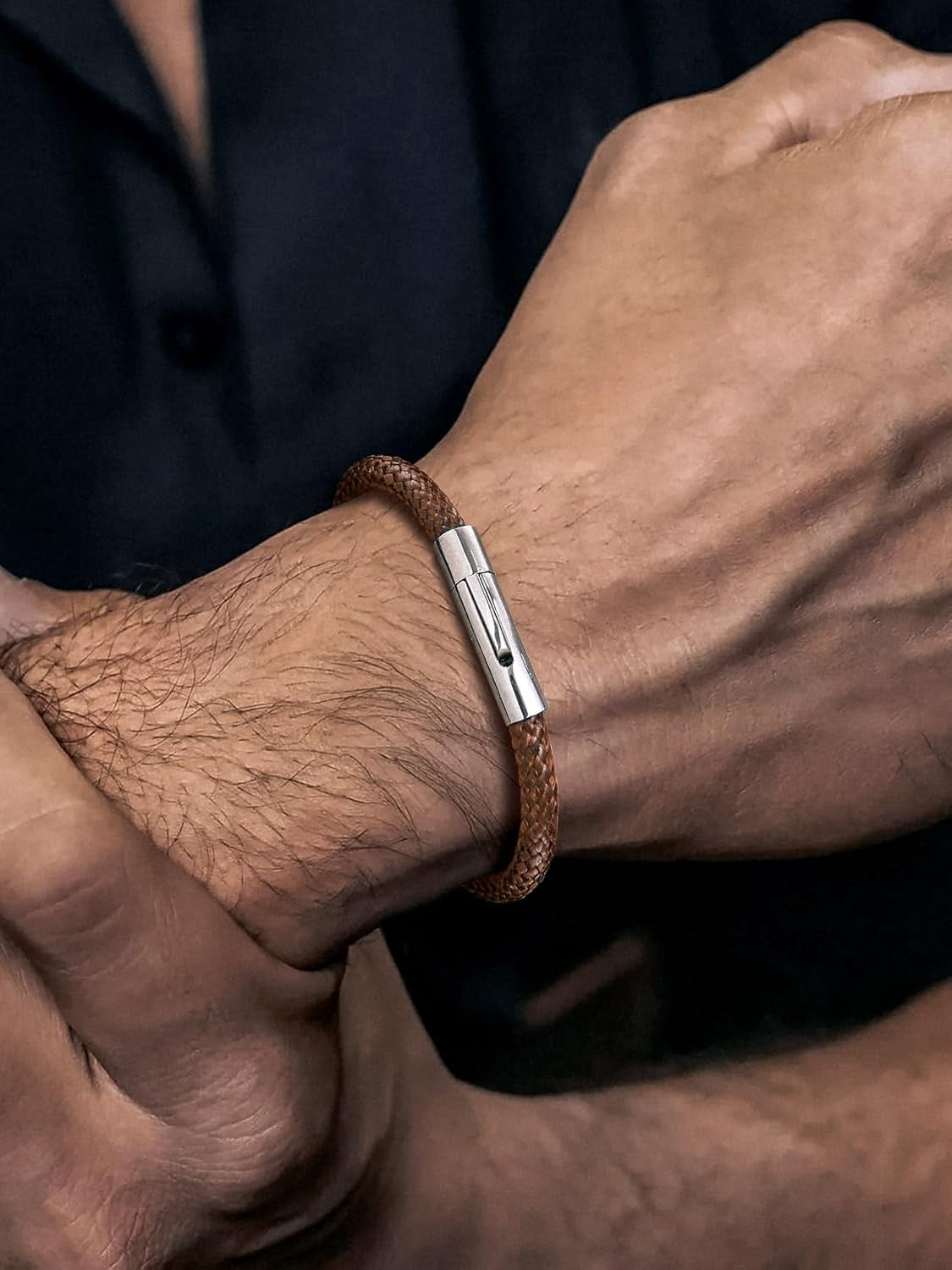 Mens Waterproof Leather Bracelet, Customisable Monolayer/Double Layers Braided Wax Rope Bracelets for Men, 18/20/22CM, Come with Gift Packaging