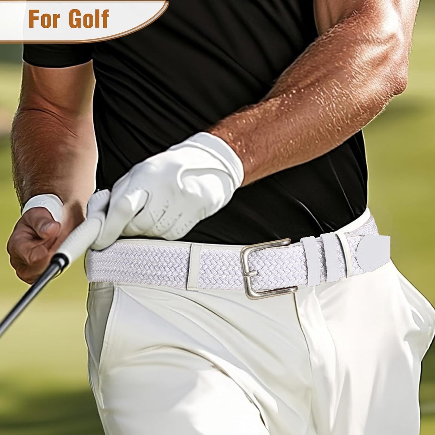 Mens Belt Elastic Belts for Men Stretch Braided Fabric Belts Casual Black Woven Golf Belt for Jeans