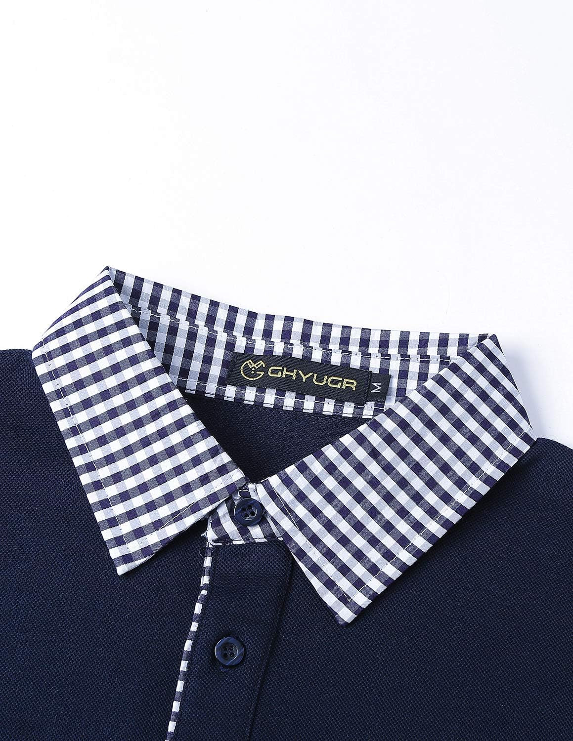 Men'S Short Sleeve Polo Shirts Classic Plaid Splice Golf Tennis T-Shirt
