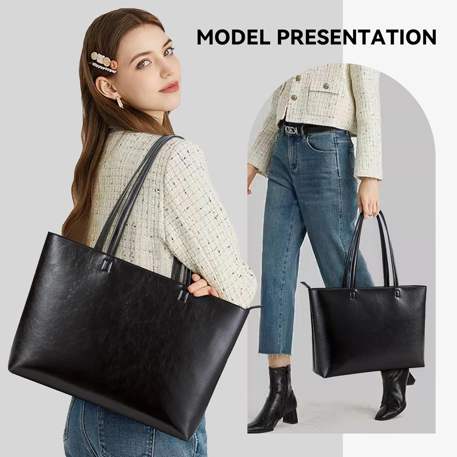 Tote Bag Handbags for Women Large Shoulder Bag with Zipper Waterproof PU Women'S Totes Ladies Bag for Work School Travel Daily Use