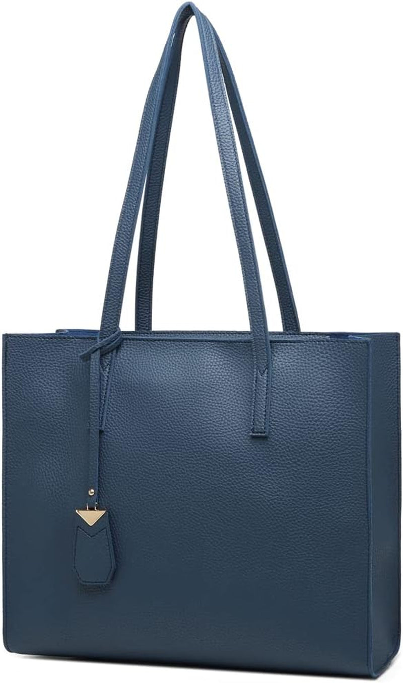 Women'S Tote Bag Large Handbag Soft Leather Simple Shoulder Bag with Zipper for School Work Leisure (A-Blue)
