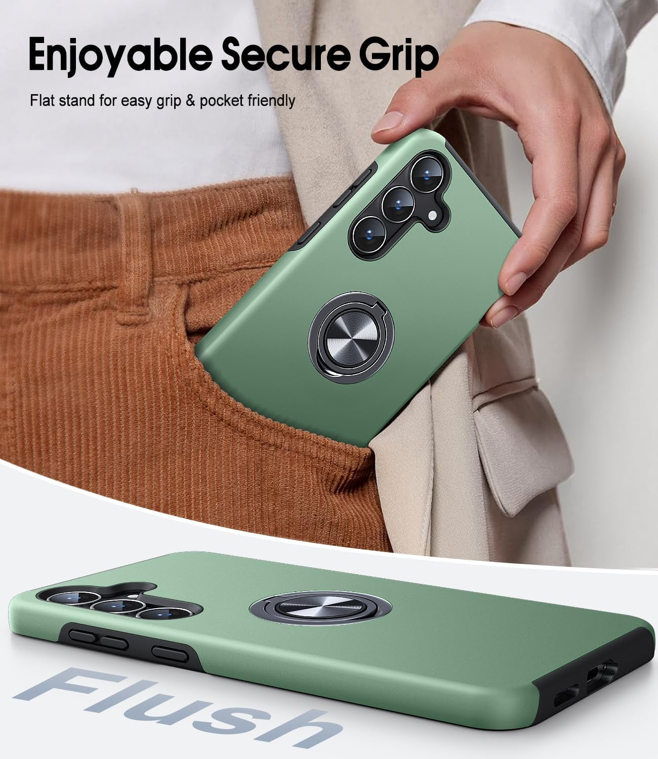 for Samsung Galaxy S25 FE Case with 2-Pack Screen Protector, 3-In-1 Set Cover, 360°Rotating Ring Stand, Military Protection, Shockproof Phone Case for Samsung S25 FE, Green