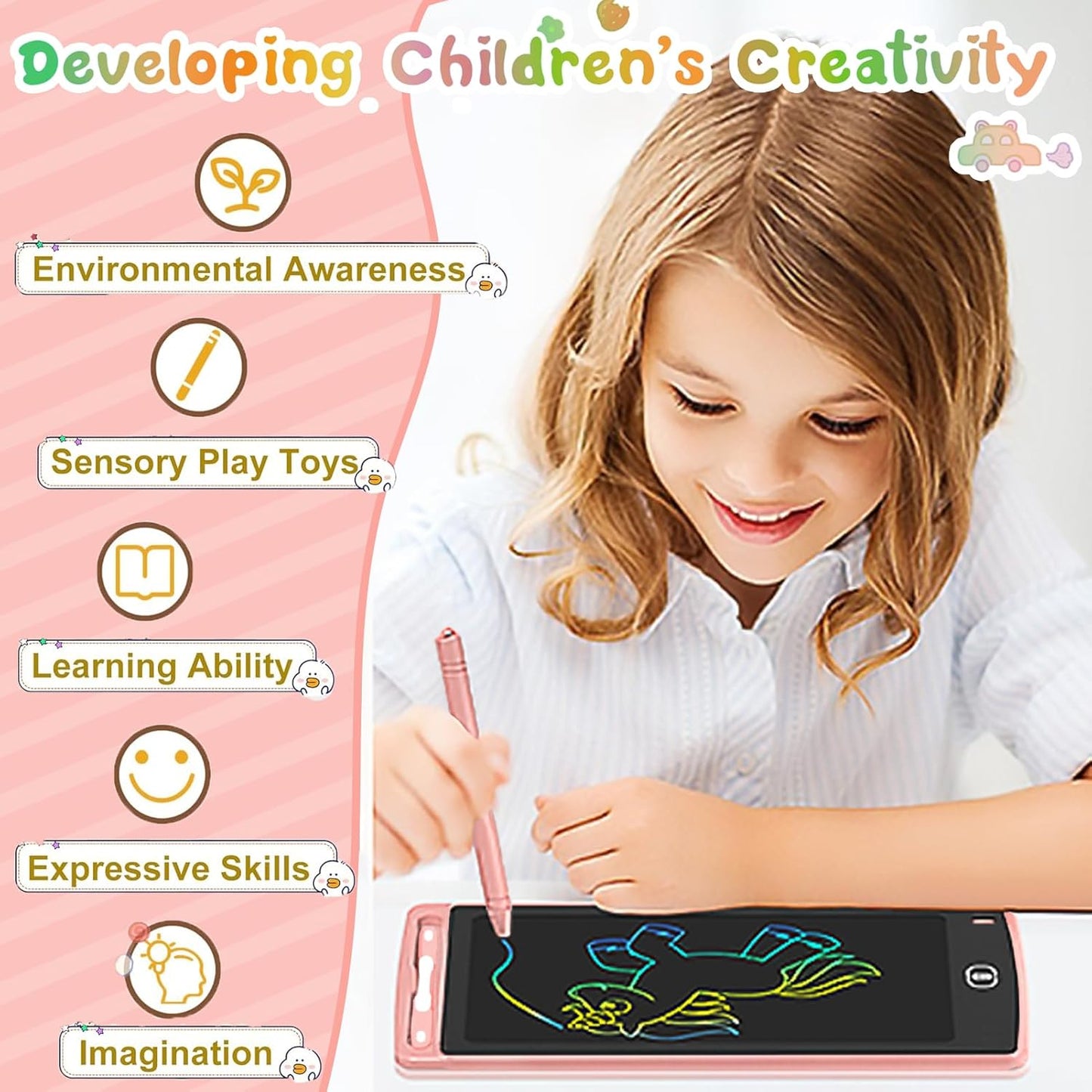 Toys LCD Writing Tablet 4PC 8.5 Inch Colorful Screen Drawing Tablet, Doodle Board for Ages 3-12 Years Old Boys Girls, Electronic Drawing Pad for Kids, Gifts for Christmas & Birthday