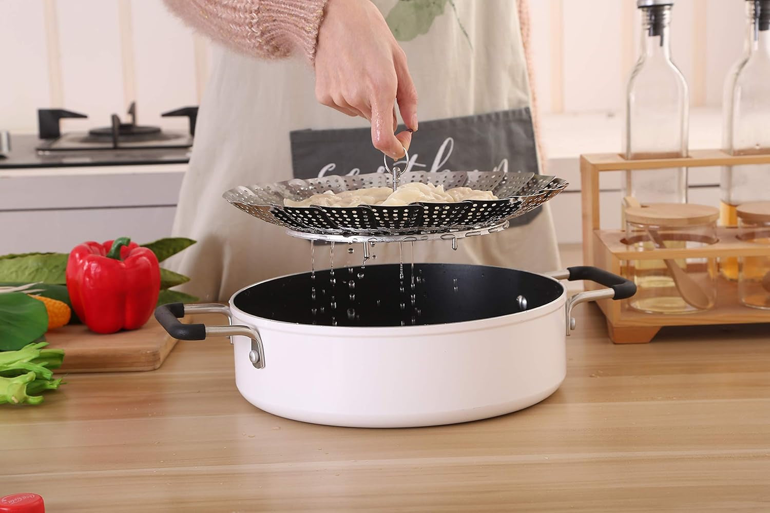 Foldable Vegetable Steamer Premium Stainless Steel Vegetable Steamer Basket, Veggie Steamer Basket Fits Various Size Pot (6" to 10.5")