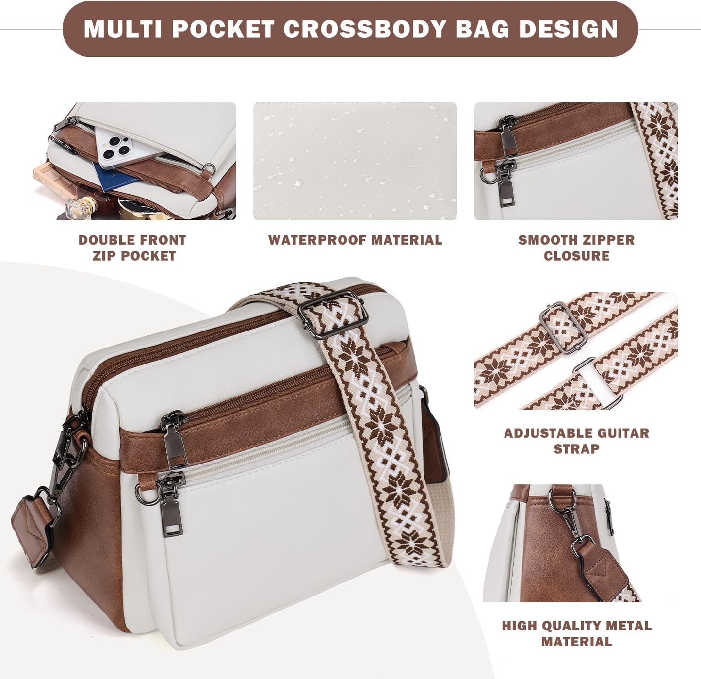 Cross Body Bag Women,Crossbody Bags for Ladies,Pu Leather Medium Shoulder Handbags Built in Wallet Adjustable Wide Shoulder Straps