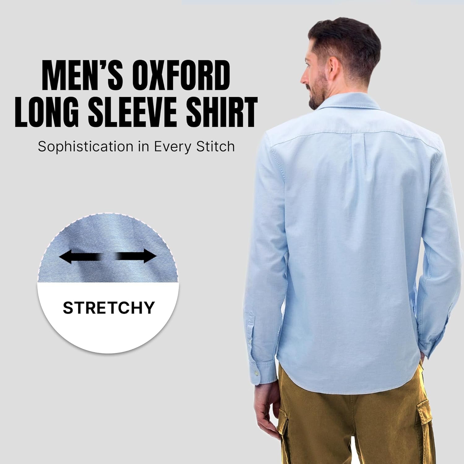 Regular Fit Long Sleeve Button down Collar Oxford Shirt for Men